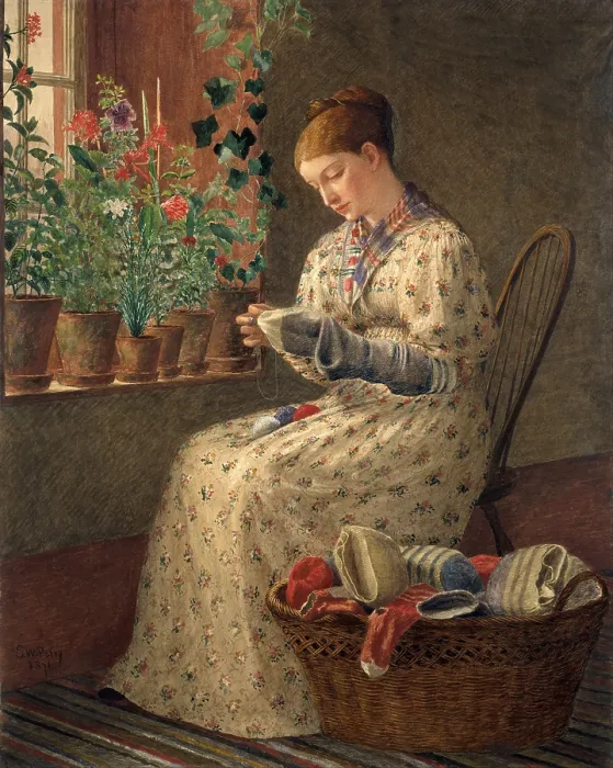 Framed Print : A MONTHS DARNING, by Enoch Wood Perry, 1876, American watercolor painting