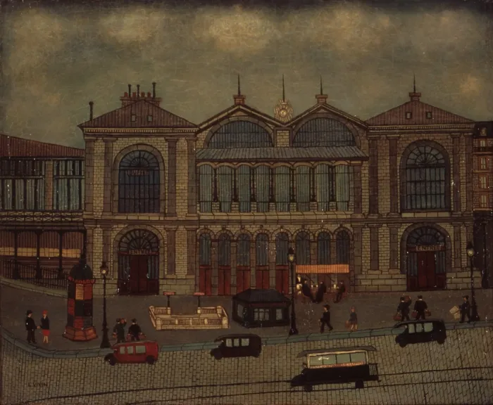 Framed Print : Montparnasse Station (Gare Montparnasse), by Louis Vivin, ca. 1925, 20th Century, oil on canvas, 45, 9 x 54, 6 cm - Private collection. Whole artwork view