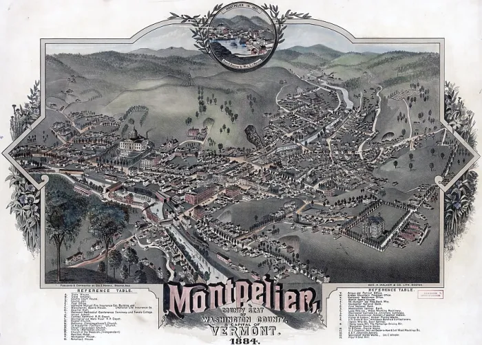 Framed Print : Montpelier, capital of Vermont. color lithograph 1884