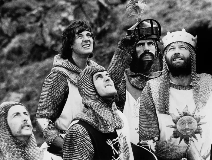 Framed Print : MONTY PYTHON AND THE HOLY GRAIL, from left: Eric Idle, Michael Palin (top), John Cleese, Terry Jones, Graham Chapman as King Arthur Framed Print : MONTY PYTHON AND THE HOLY GRAIL, from left: Eric Idle, Michael Palin (top), John Cleese, Terry Jones, Graham Chapman as King Arthur