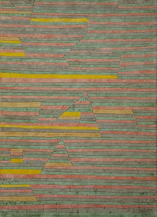 Framed Print : MONUMENTS AT G. by Paul Klee, 1929, Swiss painting, watercolor on canvas. This was painted shortly after Klee returned from a trip to Egypt