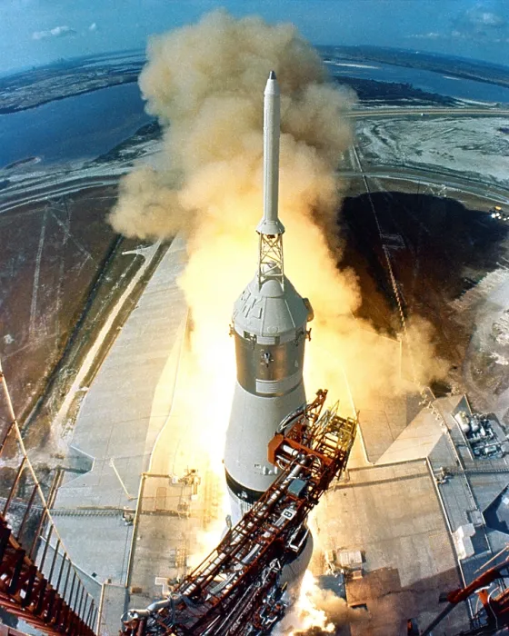 Framed Print : Moon launch. The liftoff of Apollo 11 on a Saturn V missile starts the Moon mission of astronauts Neil Armstrong, Michael Collins and Edwin Aldrin. July 16, 1969