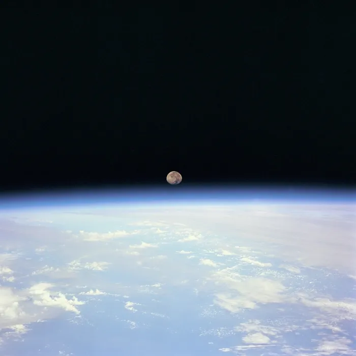 Framed Print : Moon set and Earth horizon taken from Space Shuttle Discovery. July 14, 1995 Framed Print : Moon set and Earth horizon taken from Space Shuttle Discovery. July 14, 1995