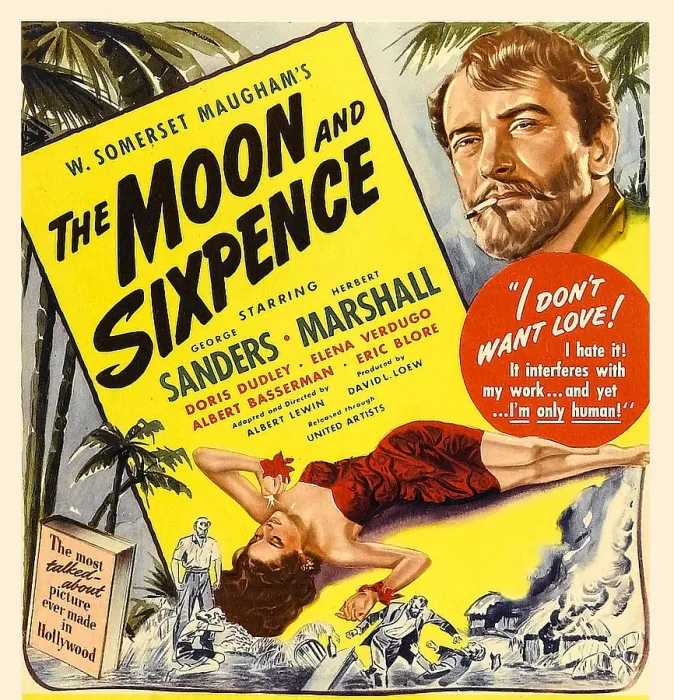 Framed Print : THE MOON AND SIXPENCE, from left: Elena Verdugo, George Sanders on window card, 1942