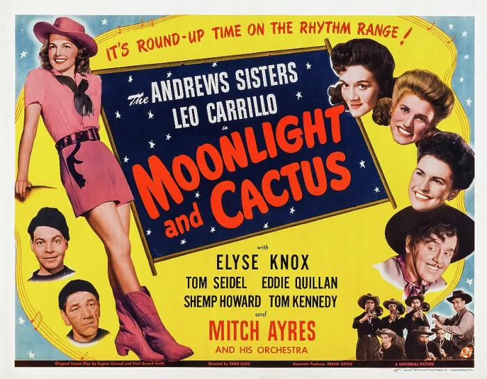 Framed Print : MOONLIGHT AND CACTUS, left from top: Elyse Knox, Eddie Quillan, Shemp Howard, right from top: Laverne Andrews, Patty Andrews, Maxene Andrews, Mitchell Ayres and his Orchestra