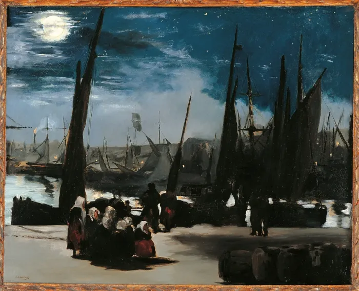 Framed Print : Moonlight over the Port of Boulogne, by Edouard Manet, 1869, 19th Century, oil on canvas, cm 82 x 101 - France, Ile de France, Paris, Muse dOrsay, RF1993. All Framed Print : Moonlight over the Port of Boulogne, by Edouard Manet, 1869, 19th Century, oil on canvas, cm 82 x 101 - France, Ile de France, Paris, Muse dOrsay, RF1993. All