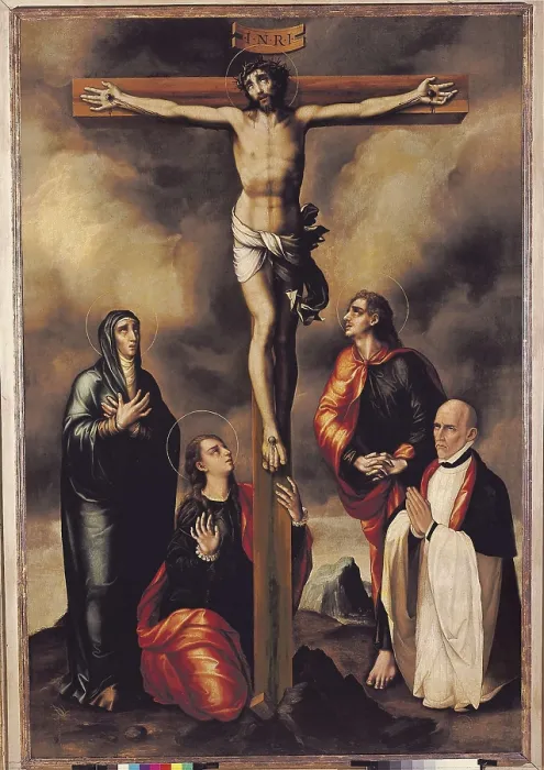 Framed Print : MORALES, Lus de (1515-1586). Calvary with a donor. ca. 1560 - 1570. Mannerism art. Oil on canvas. SPAIN. Valencia. San Pio V Fine Arts Museum Framed Print : MORALES, Lus de (1515-1586). Calvary with a donor. ca. 1560 - 1570. Mannerism art. Oil on canvas. SPAIN. Valencia. San Pio V Fine Arts Museum