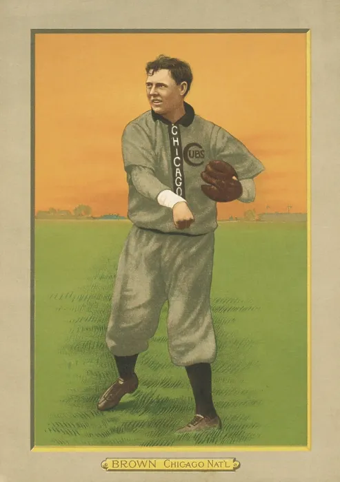 Framed Print : Mordecai Three Finger Brown, 1911 baseball card of the star pitcher of the Chicago Cubs (BSLOC_2018_3_121) Framed Print : Mordecai Three Finger Brown, 1911 baseball card of the star pitcher of the Chicago Cubs (BSLOC_2018_3_121)