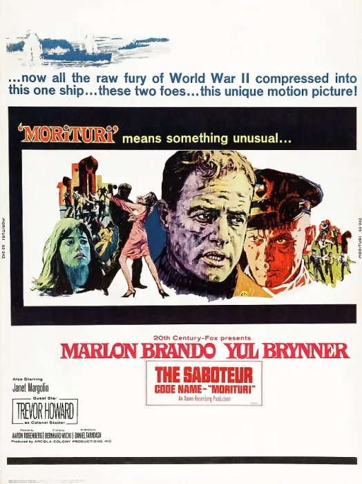 Framed Print : MORITURI, US poster art, from right: Janet Margolin, Marlon Brando, Yul Brynner, 1965. TM and Copyright 20th Century Fox Film Corp Framed Print : MORITURI, US poster art, from right: Janet Margolin, Marlon Brando, Yul Brynner, 1965. TM and Copyright 20th Century Fox Film Corp