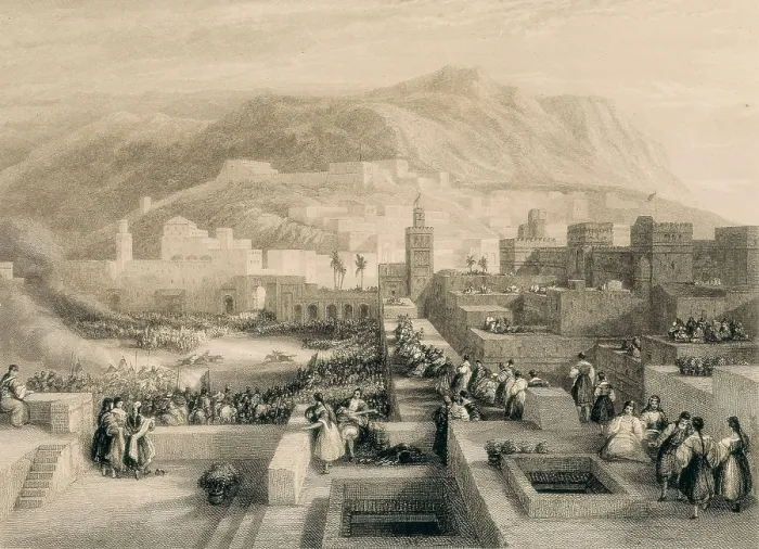 Framed Print : Morocco (1833). Tetouan. The Great Square during the celebrations of the wedding of the governor's son Ash-Ash. Etching. AISA / Everett Collection**US SALES ONLY**