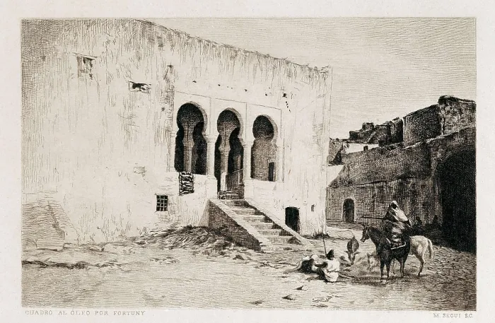 Framed Print : Morocco (19th c.). Tangier. Governor's House. Engraving after a painting by Mariano Fortuny. Litography. SPAIN. Reus. Salvador Vilaseca Regional Museum