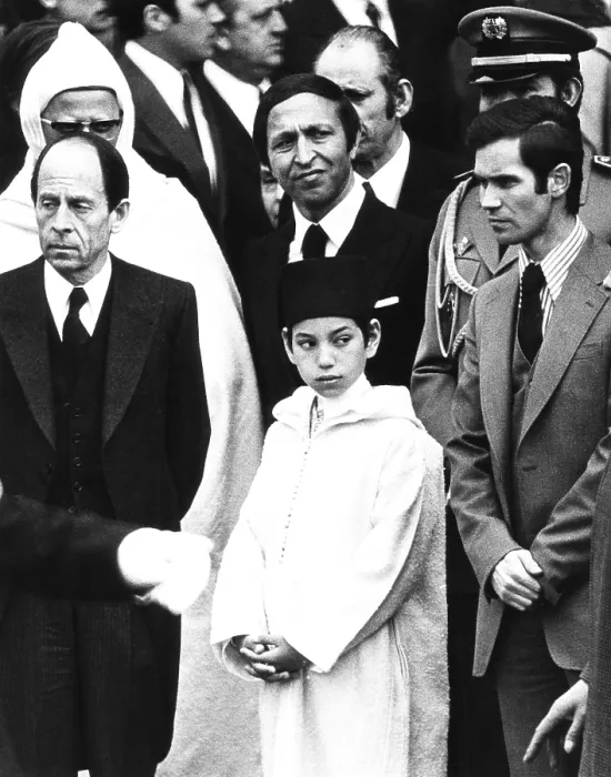 Framed Print : Morocco's crown Prince Sidi Mohammed at memorial services for French Pres. George Pompidou. April 6, 1974. At left is French Foreign Minister Michael Jobert