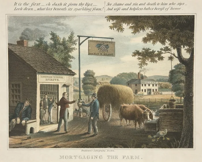 Framed Print : Mortgaging the Farm, 1825-1836, by Pendleton's Lithography. This is the first of a pair of temperance scenes