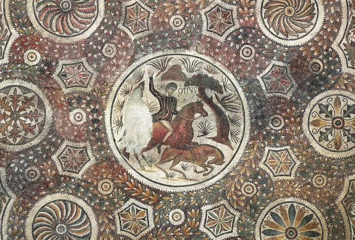 Framed Print : Mosaic with hunting scene. 4th c. Roman art. Early Empire. Mosaic. SPAIN. Pamplona. Navarra Museum. Proc: SPAIN. Tudela. AISA / Everett Collection**US SALES ONLY**