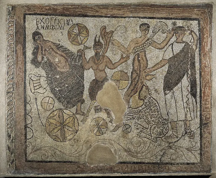 Framed Print : Mosaic from the workshop of ANNIUS PONUS or BONUS. Bacchus and Ariadne. 4th c. A.D. Roman art. Late Empire. Mosaic. SPAIN. Mrida. National Museum of Roman Art