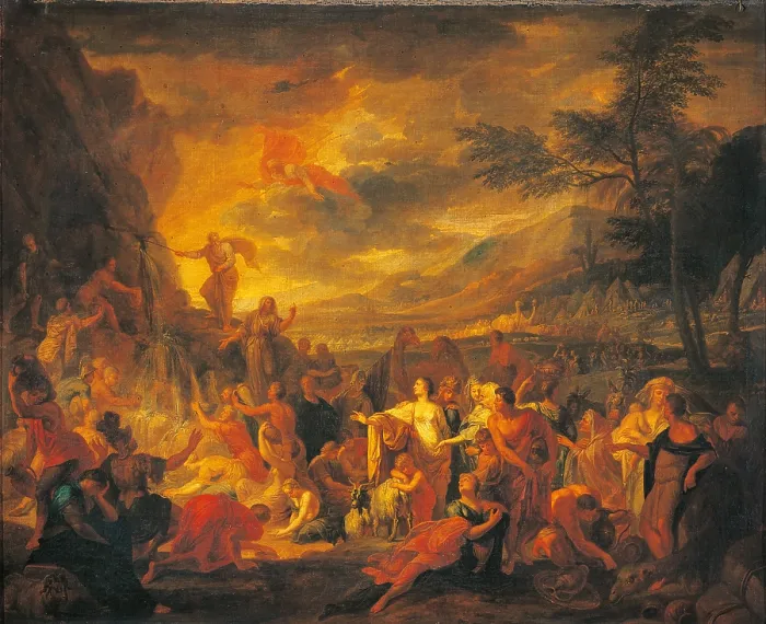 Framed Print : Moses Draws Water from the Desert, by Unknown French artist, 17th Century, oil on canvas, 125 x 152 cm - Italy, Lombardy, Milan, Castello Sforzesco