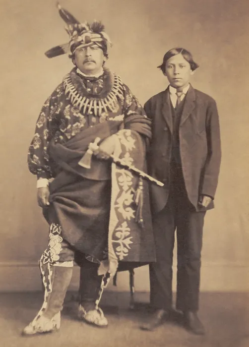 Framed Print : Moses Keokuk (aka, Watchful Fox), was the son of the famous Sac and Fox chief Keokuk, wears traditional costume