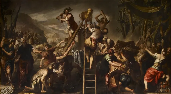 Framed Print : Moses Orders the Calf of Gold Destroyed, by Andrea Celesti, 1682 - 1685, 17th Century, canvas, - Italy, Veneto, Venice, Doges Palace. All