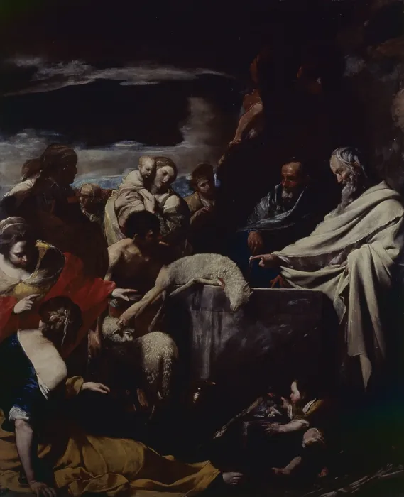 Framed Print : Moses Sacrifice (Sacrificio di Mos), by Massimo Stanzione, 1628-1630, 17th Century, oil on canvas, 288 x 225 cm - Italy, Campania, Naples, National Museum of Capodimonte