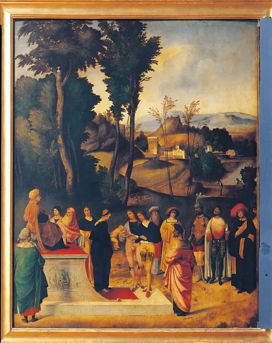 Framed Print : Moses Undergoing Trial by Fire, by Giorgio da Castelfranco known as Giorgione, 1505 about, 16th Century, oil on panel, cm 89 x 72 - Italy, Tuscany, Florence, Uffizi Gallery Framed Print : Moses Undergoing Trial by Fire, by Giorgio da Castelfranco known as Giorgione, 1505 about, 16th Century, oil on panel, cm 89 x 72 - Italy, Tuscany, Florence, Uffizi Gallery