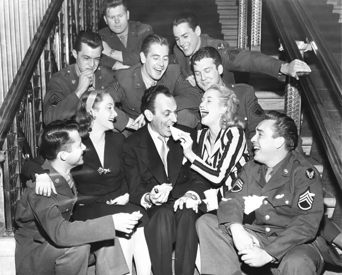 Framed Print : Moss Hart and the cast WINGED VICTORY, a play created and produced by the U.S. Army Air Forces. It opened at the Chicago Civic Opera House on Dec. 12, 1944 Framed Print : Moss Hart and the cast WINGED VICTORY, a play created and produced by the U.S. Army Air Forces. It opened at the Chicago Civic Opera House on Dec. 12, 1944