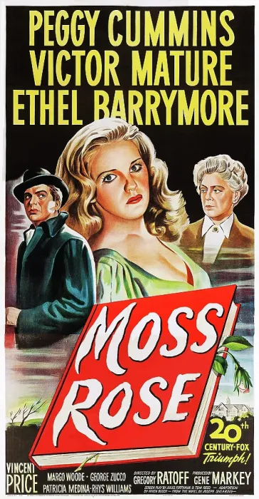 Framed Print : MOSS ROSE, l-r: Victor Mature, Peggy Cummins, Ethel Barrymore on poster art, 1947, TM and Copyright 20th Century Fox Film Corp. All rights reserved. / courtesy Everett Collection Framed Print : MOSS ROSE, l-r: Victor Mature, Peggy Cummins, Ethel Barrymore on poster art, 1947, TM and Copyright 20th Century Fox Film Corp. All rights reserved. / courtesy Everett Collection