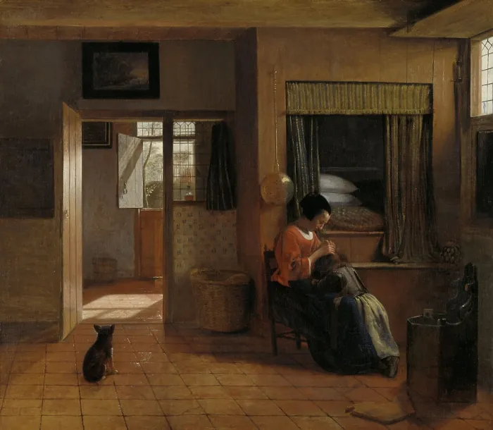 Framed Print : A Mother Delousing her Child's Hair, by Pieter de Hooch, 1658-60, Dutch painting, oil on canvas