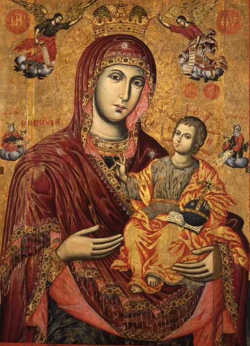 Framed Print : MOther of God with Child, by Mihal Anagnosti, 1827, 19th Century, tempera on wood - Albania, Tirana, Institute for Cultural Monuments. Whole artwork view