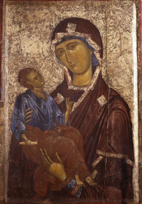 Framed Print : Mother of God with Child, by Unknown Artist from South-East Albania, tempera on wood - Albania, Kora, National Museum of Medioeval Art. Whole artwork view