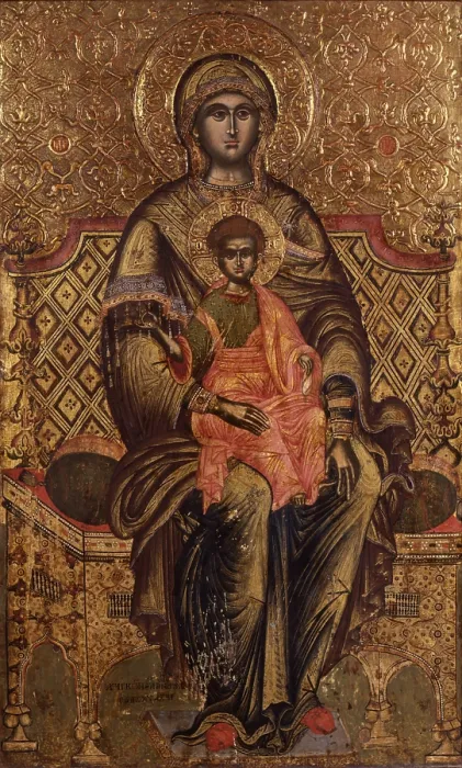 Framed Print : Mother of God Enthroned, by Kostantin Jeromonaku, 17th Century, tempera on wood and stucco - Albania, Tirana, Institute for Cultural Monuments. Whole artwork view