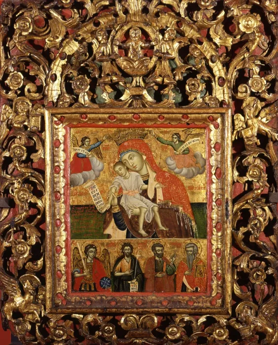 Framed Print : Mother of God with Saints, by Joani etiri and Master Stefan, 1810, 19th Century, tempera on wood - Albania, Berat, Onufri Museum. Whole artwork view