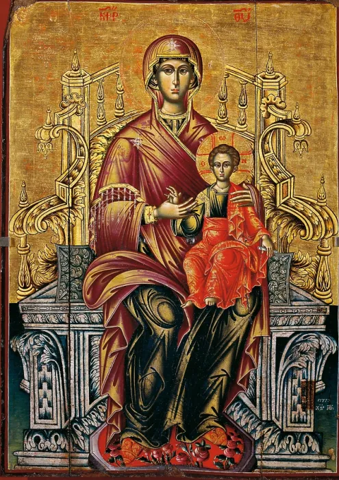 Framed Print : Mother of God on a Throne, by Joan Athanasi, 17777, 18th Century, tempera on wood - Albania, Tirana, Institute for Cultural Monuments. Whole artwork view