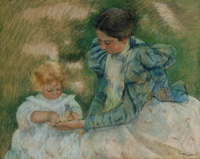 Framed Print : Mother Playing with Child, by Mary Cassatt, 1897, Impressionist pastel painting, on paper