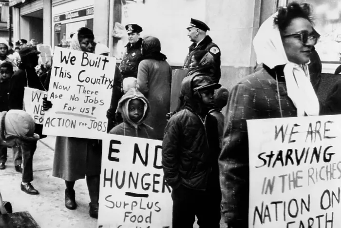 Framed Print : Mothers protesting cuts in public assistance for families in Chicago. One sign reads, We are starving in the richest nation on Earth