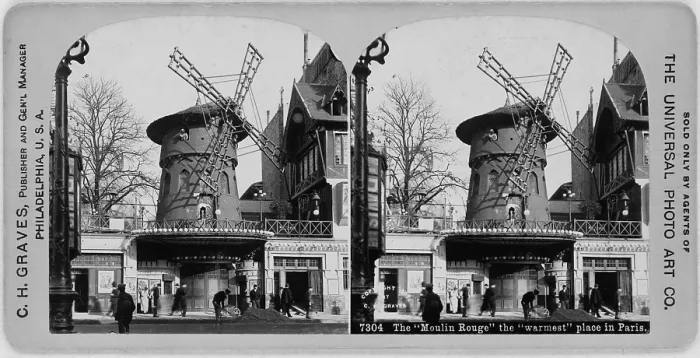 Framed Print : The Moulin Rouge, from caption: the warmest place in Paris, France, stereo photograph by Carleton H. Graves, 1910