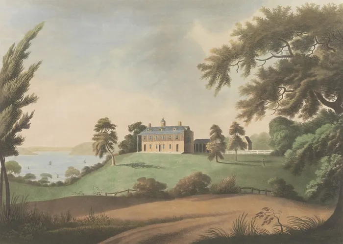 Framed Print : Mount Vernon in Virginia, in view showing the plantation house on the Potomac River, 1800