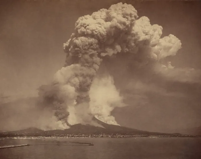 Framed Print : Mount Vesuvius erupting on April 26, 1872, spewing a tall column of smoke and ash. This was the last of 8 eruptions of the volcano in the 19th century Framed Print : Mount Vesuvius erupting on April 26, 1872, spewing a tall column of smoke and ash. This was the last of 8 eruptions of the volcano in the 19th century