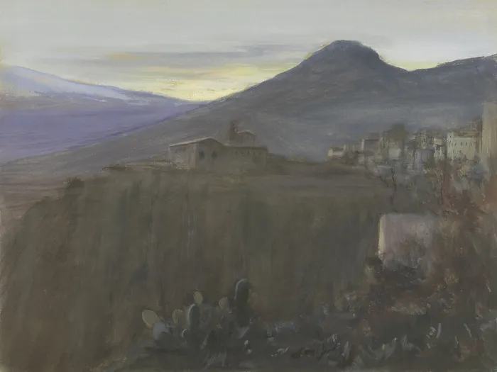 Framed Print : Mountain landscape in Taormina, Sicily, by Bramine Hubrecht, 1890-1910, Dutch watercolor painting. Taormina was settled by the Greeks in the 7th c Framed Print : Mountain landscape in Taormina, Sicily, by Bramine Hubrecht, 1890-1910, Dutch watercolor painting. Taormina was settled by the Greeks in the 7th c