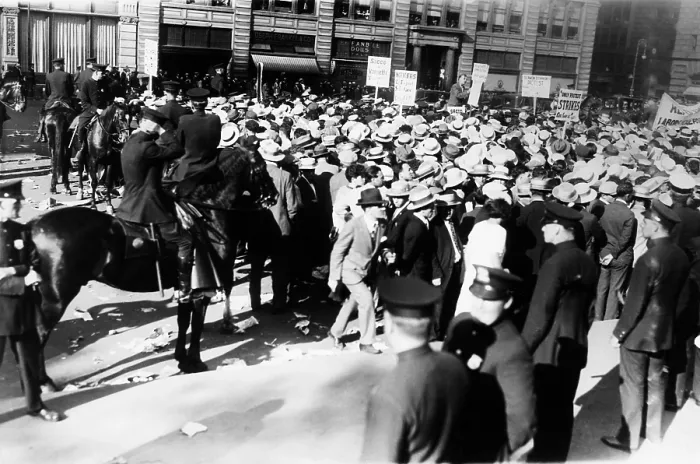 Framed Print : Mounted police forcing their horses to disperse the great horde of socialists at Union Square Framed Print : Mounted police forcing their horses to disperse the great horde of socialists at Union Square