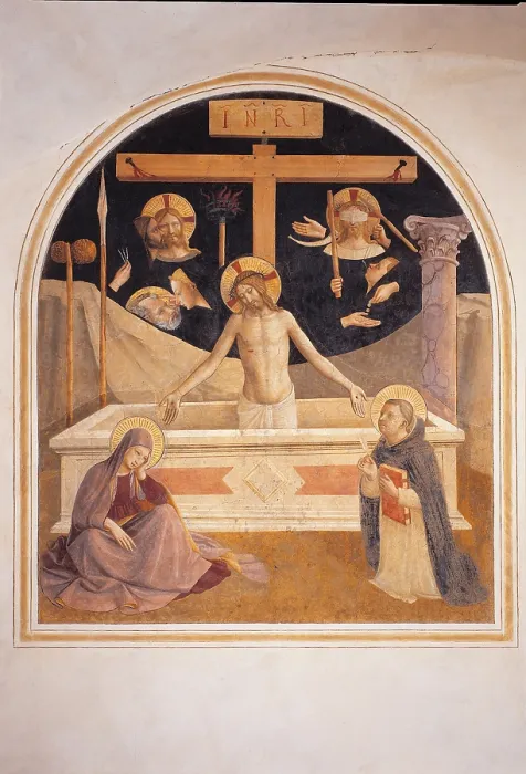 Framed Print : The Mourning over the Dead Christ with the Symbols of His Passione, the Virgin and St Thomas (Vir dolorum), by Guido di Pietro (Piero) known as Beato Angelico, 1438 - 1446 about