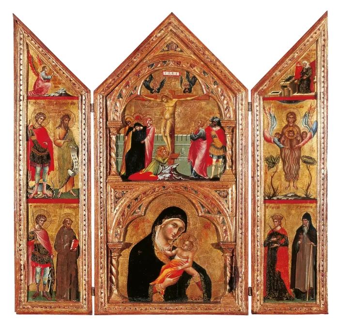 Framed Print : Movable Altarpiece (Triptych), by Paolo Veneziano, 1335 about, 14th Century, tempera and oil on panel, cm 74 x 74, 5 x 4, 5 - Italy, Emilia Romagna, Parma, National Gallery. Detail