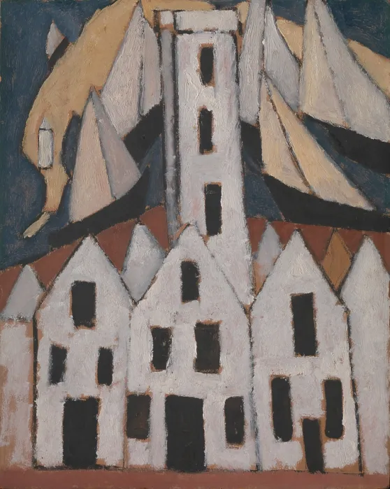 Framed Print : MOVEMENT NO. 5, PROVINCETOWN HOUSES, by Marsden Hartley, 1916, American oil painting