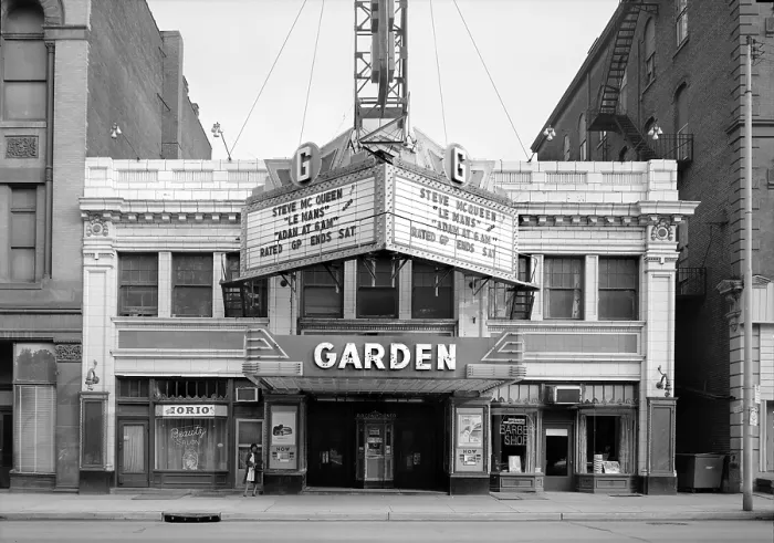 Framed Print : Movie Theaters, The Garden Theater, showing LE MANS, starring Steve McQueen, constructed in 1927, 10-12-14, West North Avenue, Pittsburgh, Pennsylvania, circa 1971 Framed Print : Movie Theaters, The Garden Theater, showing LE MANS, starring Steve McQueen, constructed in 1927, 10-12-14, West North Avenue, Pittsburgh, Pennsylvania, circa 1971