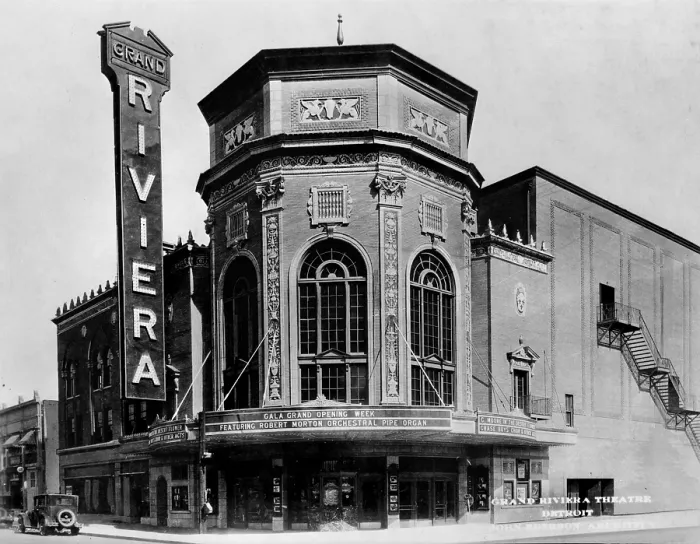 Framed Print : Movie Theaters, the Grand Riviera Theatre, the marquee reads: Gala Grand Opening Week Featuring Robert Morton Orchestra Pipe Organ, 9222 Grand River Avenue, Detroit