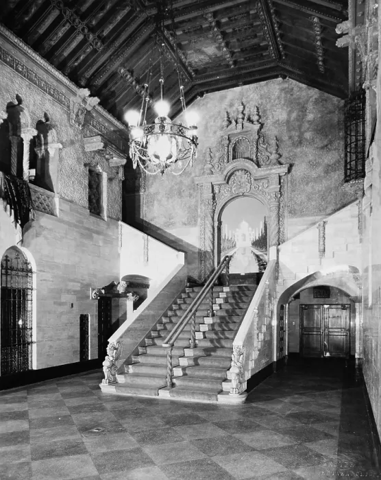 Framed Print : Movie theaters, The Indiana Theatre, stairway, 134 West Washington Street, Indianapolis, Indiana, photograph by Koehne E. Bretzman, circa 1927