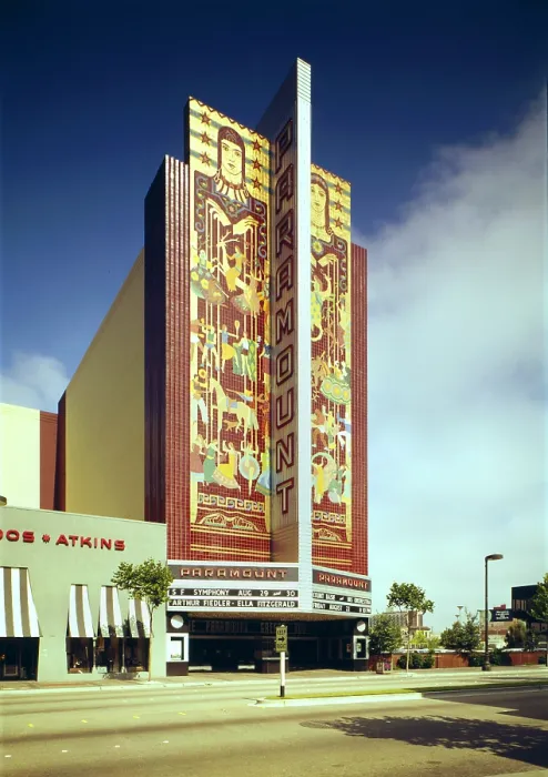 Framed Print : Movie Theaters, The Paramount Theatre, Arthur Fiedler, Ella Fitzgerald, Count Basie on marquee, exterior, 2025 Broadway, Oakland, California, circa 1970s