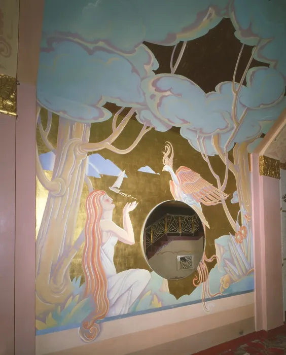 Framed Print : Movie Theaters, The Washoe Theater, interior detail of mural in lobby, designed by B. Marcus Priteca, 305 Main Street, Anaconda, Montana, circa 1994