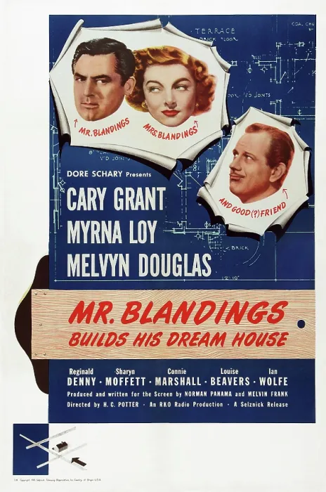Framed Print : MR. BLANDINGS BUILDS HIS DREAM HOUSE, US poster art, from left: Cary Grant, Myrna Loy, Melvyn Douglas, 1948 Framed Print : MR. BLANDINGS BUILDS HIS DREAM HOUSE, US poster art, from left: Cary Grant, Myrna Loy, Melvyn Douglas, 1948