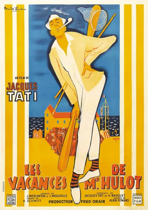 Framed Print : MR. HULOT'S HOLIDAY, (aka LES VACANCES DE MONSIEUR HULOT), French poster art, Jacques Tati, 1953