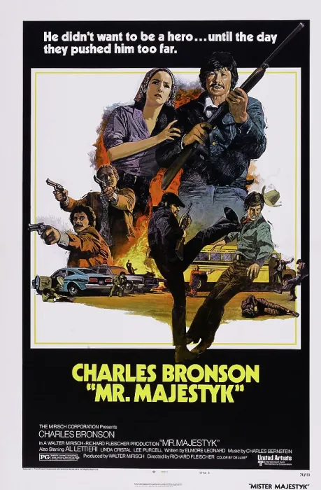 Framed Print : MR. MAJESTYK, US poster, Al Lettieri (left), top from left: Linda Cristal, Charles Bronson, 1974 Framed Print : MR. MAJESTYK, US poster, Al Lettieri (left), top from left: Linda Cristal, Charles Bronson, 1974